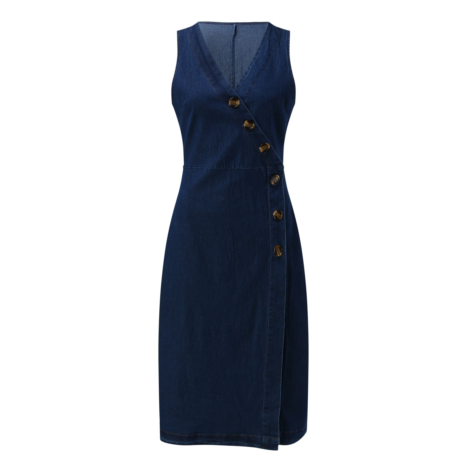 thumbnail image 4 of Vestido sexy sin mangas de denim para mujer: estilo europeo, corte holgado informal, cinturón para atar, bolsillos laterales, poliéster, tallas S-XXL, largo hasta la rodilla., 4 of 8